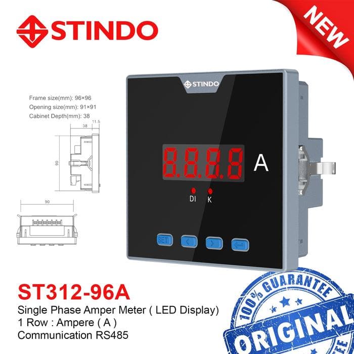Digital Panel Meter 1P Ampere Meter ST312-96A STINDO
