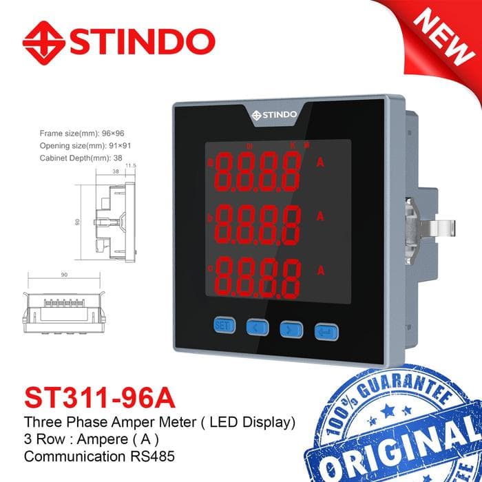 Digital Panel Meter 3P Amper Meter ST311-96A STINDO